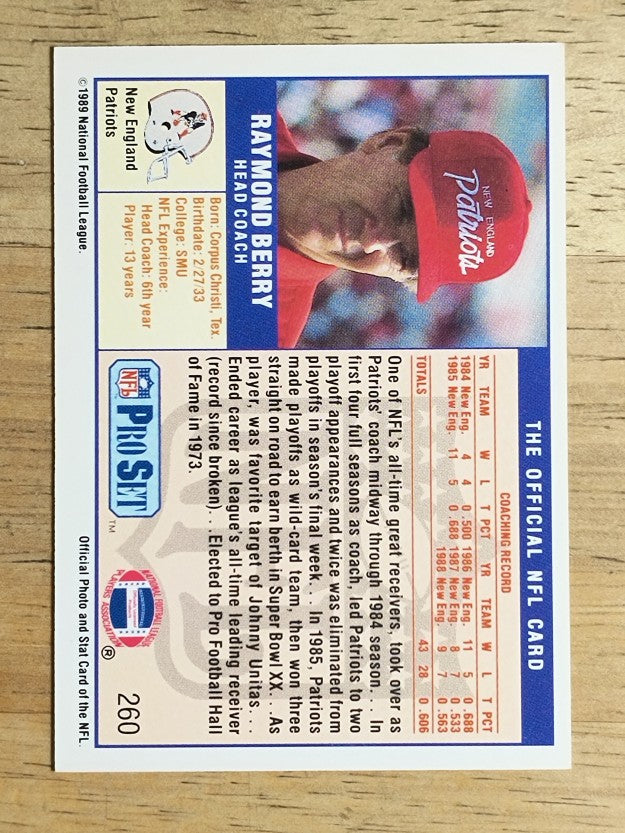 1989 Pro Set #260A Raymond Berry CO/No HOF mention on card front