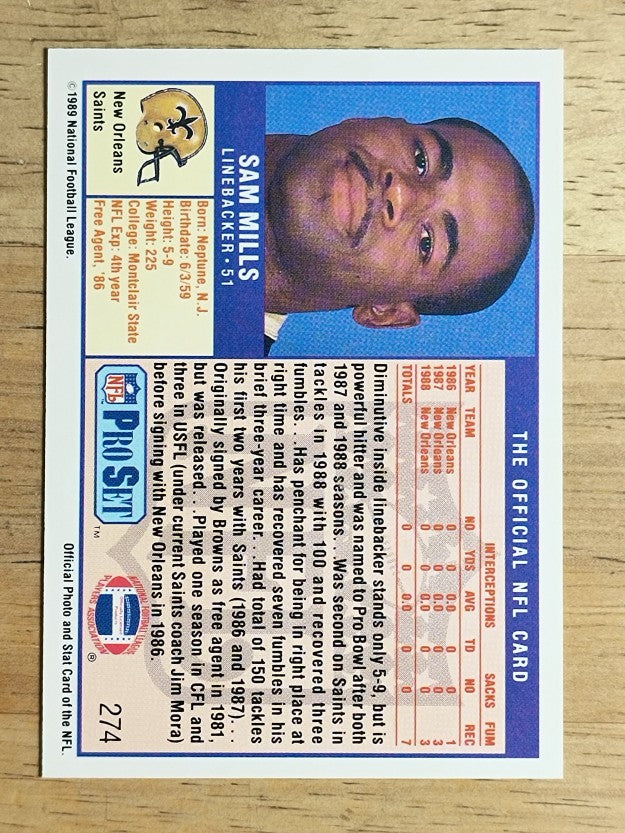 1989 Pro Set #274 Sam Mills