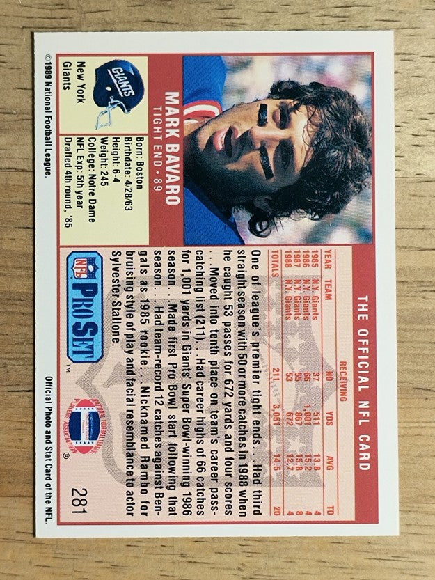 1989 Pro Set #281 Mark Bavaro