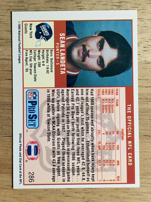 1989 Pro Set #286 Sean Landeta