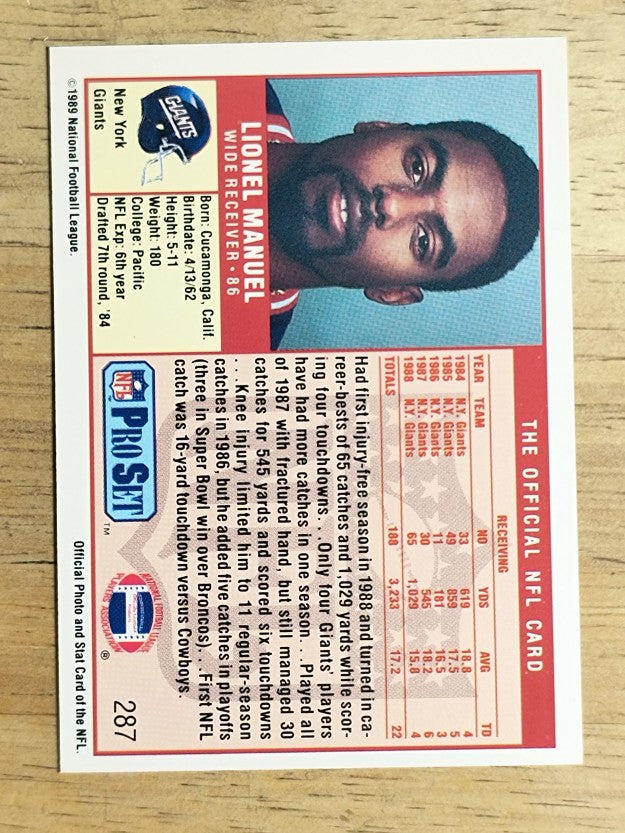1989 Pro Set #287 Lionel Manuel