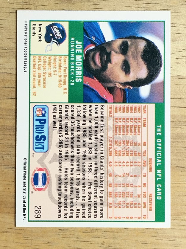 1989 Pro Set #289 Joe Morris