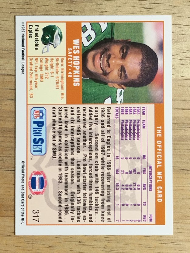 1989 Pro Set #317 Wes Hopkins