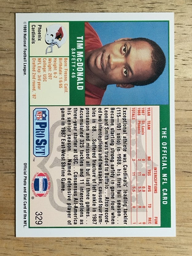 1989 Pro Set #329 Tim McDonald RC