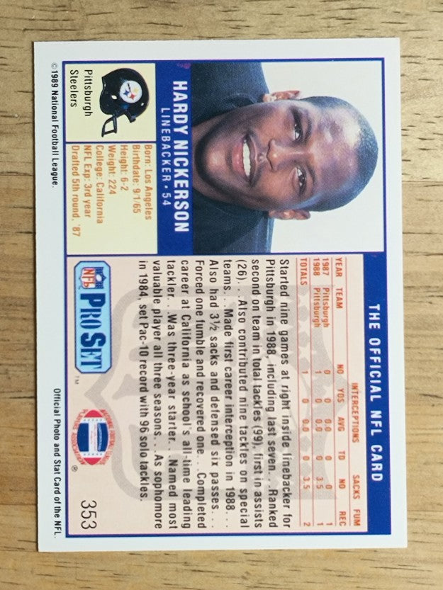 1989 Pro Set #353 Hardy Nickerson RC