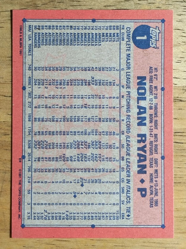1991 Topps #1 Nolan Ryan