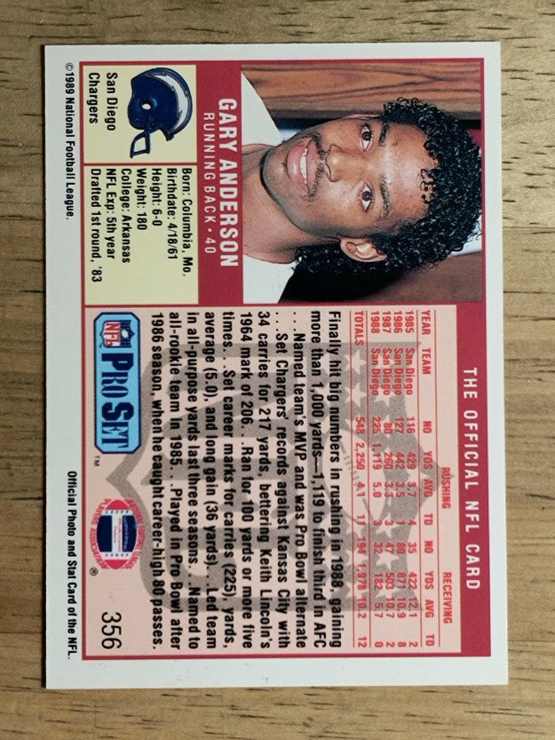 1989 Pro Set #356 Gary Anderson RB