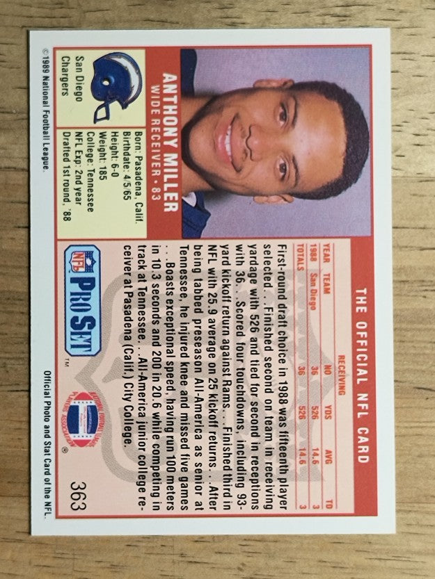 1989 Pro Set #363B Anthony Miller RC COR/TD total 3