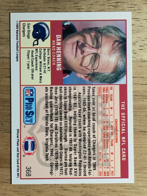 1989 Pro Set #368 Dan Henning CO