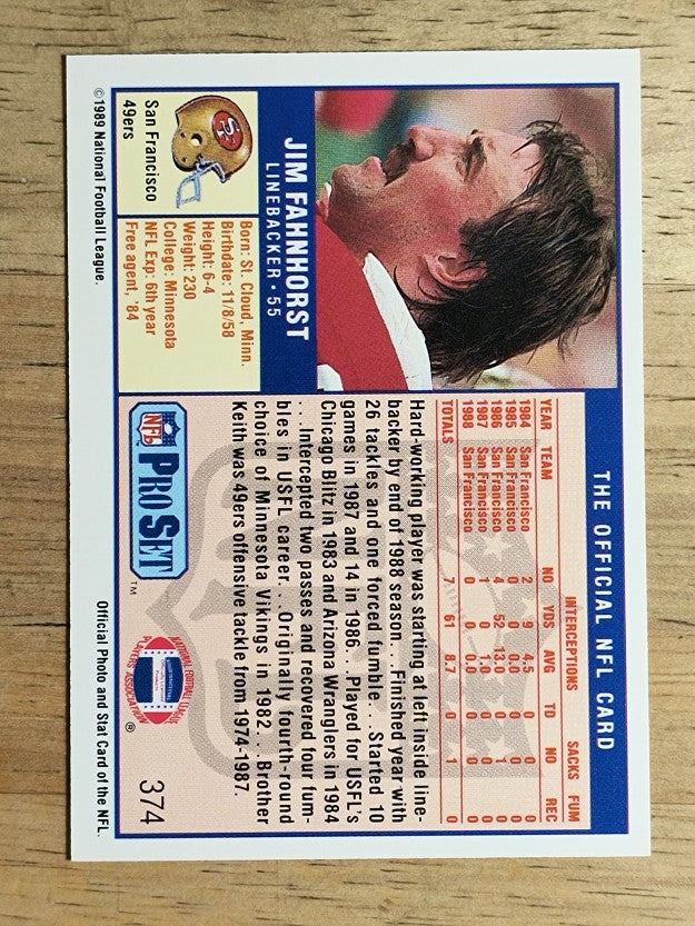 1989 Pro Set #374 Jim Fahnhorst
