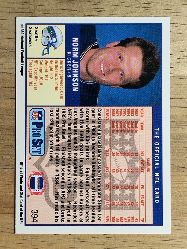 1989 Pro Set #394 Norm Johnson