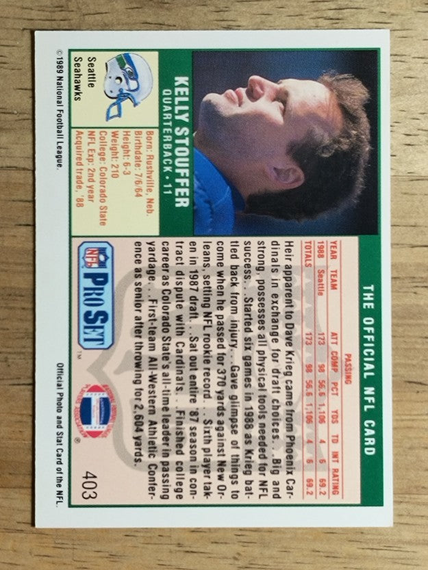 1989 Pro Set #403 Kelly Stouffer RC