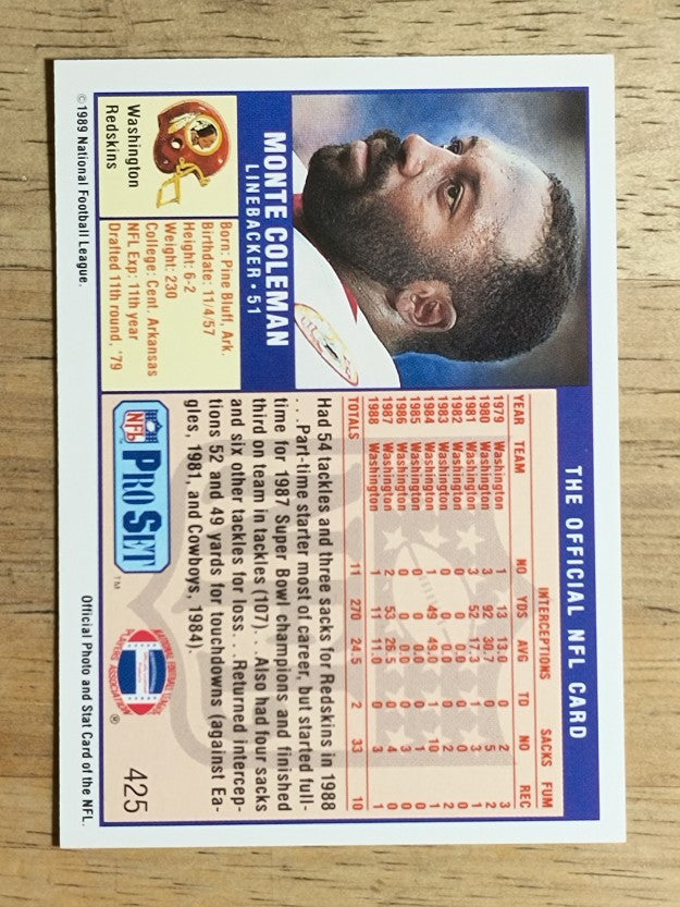 1989 Pro Set #425 Monte Coleman
