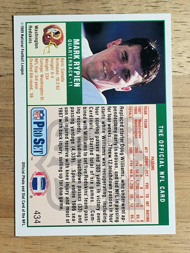 1989 Pro Set #434 Mark Rypien RC