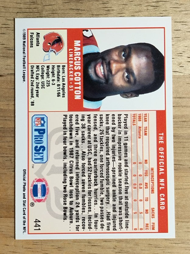 1989 Pro Set #441 Marcus Cotton RC