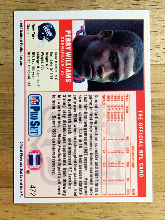 1989 Pro Set #472 Perry Williams RC