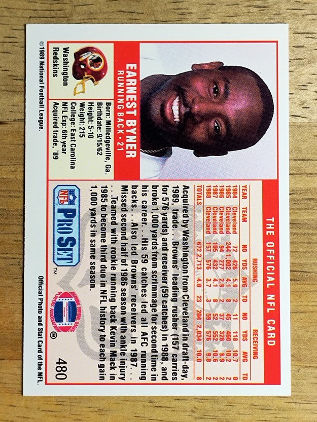 1989 Pro Set #480A Earnest Byner/No mention of trade on card front/no card 74