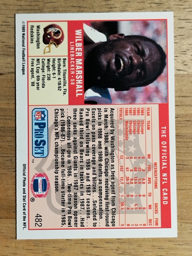 1989 Pro Set #482 Wilber Marshall