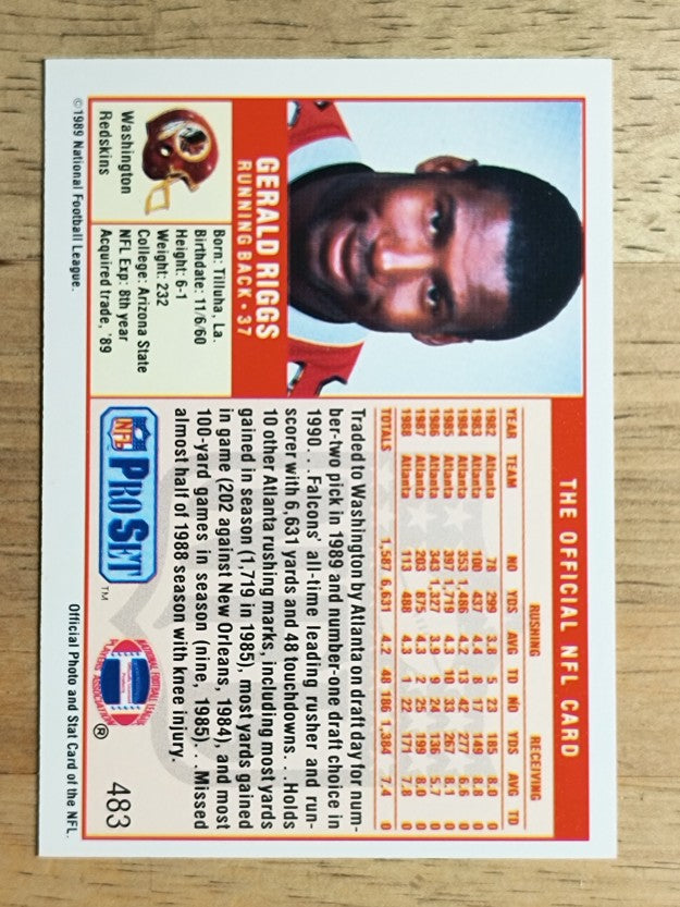 1989 Pro Set #483A Gerald Riggs/No mention of trade on card front/no see card 14