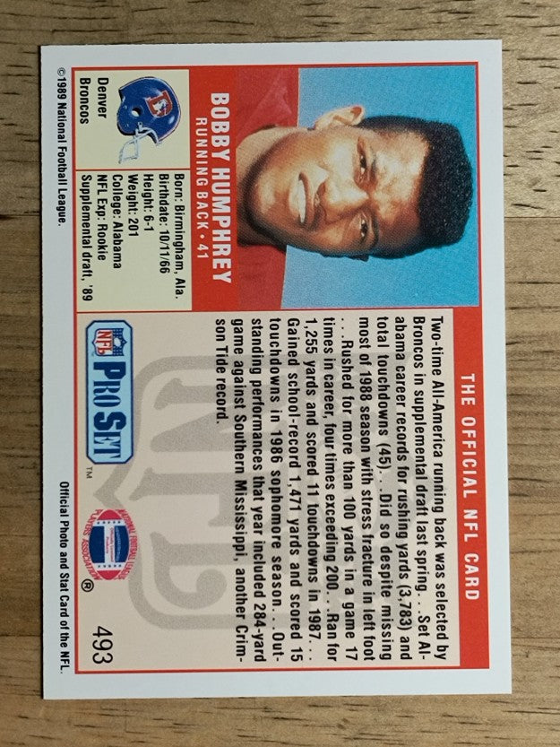 1989 Pro Set #493 Bobby Humphrey RC