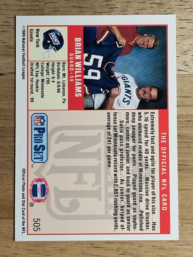 1989 Pro Set #505 Brian Williams OL RC