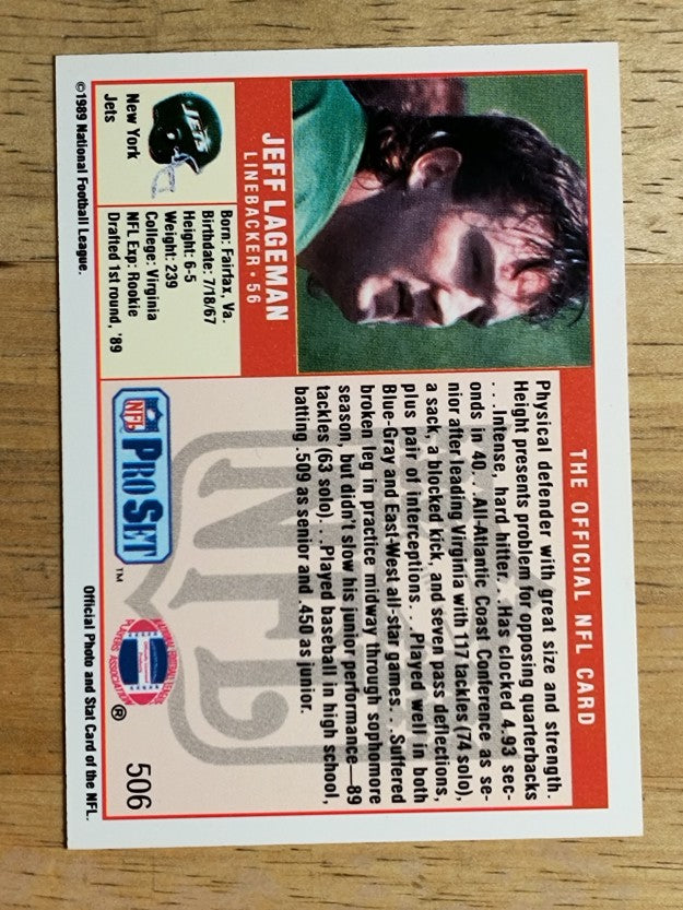 1989 Pro Set #506 Jeff Lageman RC