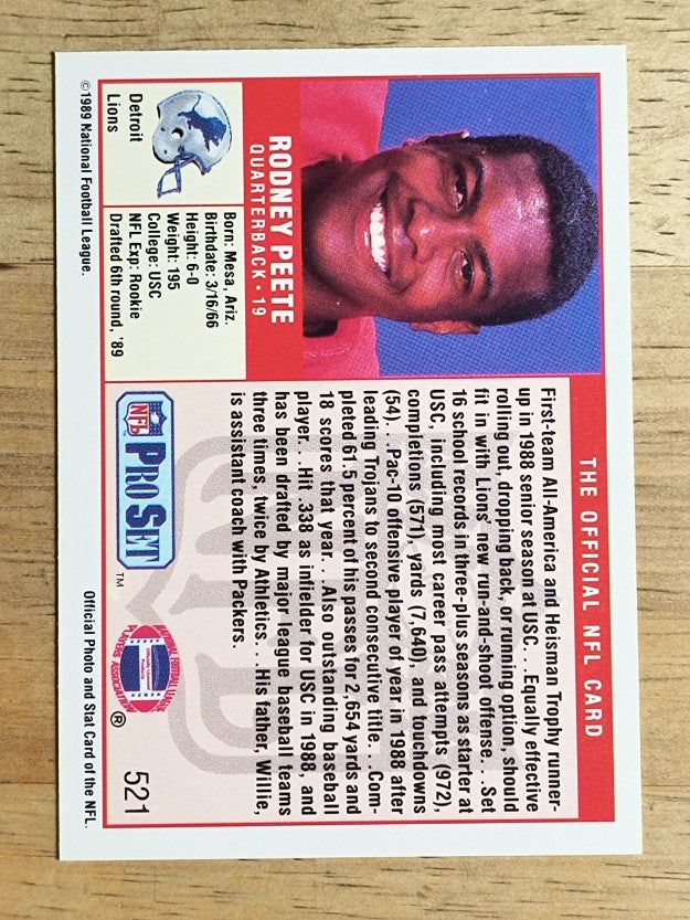 1989 Pro Set #521 Rodney Peete RC