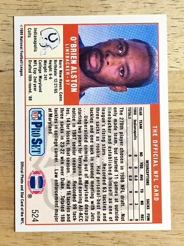 1989 Pro Set #524 O'Brien Alston