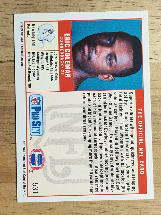1989 Pro Set #531 Eric Coleman DB RC