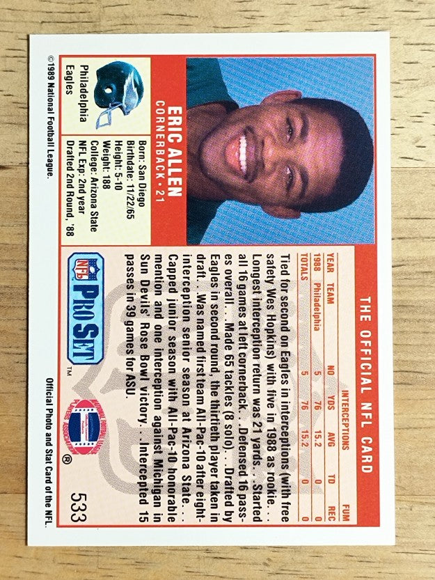 1989 Pro Set #533 Eric Allen RC