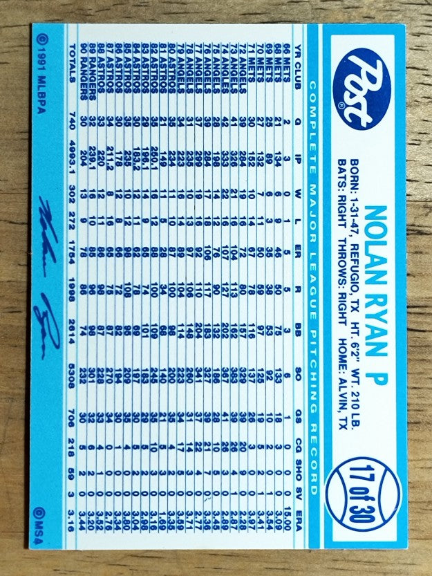 1991 Post #17 Nolan Ryan