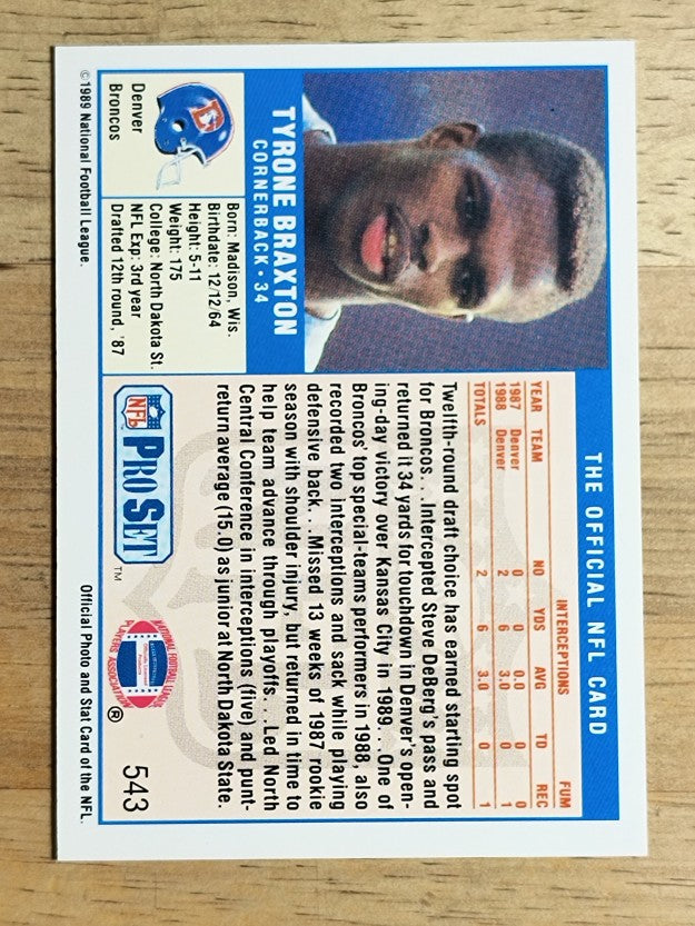 1989 Pro Set #543 Tyrone Braxton RC
