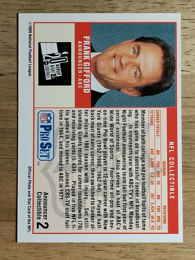 1989 Pro Set Announcers #2 Frank Gifford