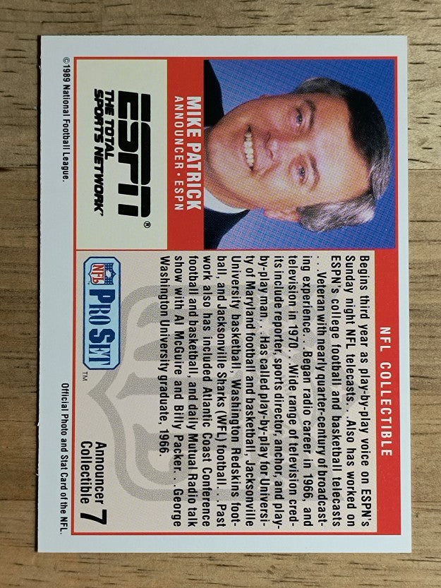 1989 Pro Set Announcers #7 Mike Patrick