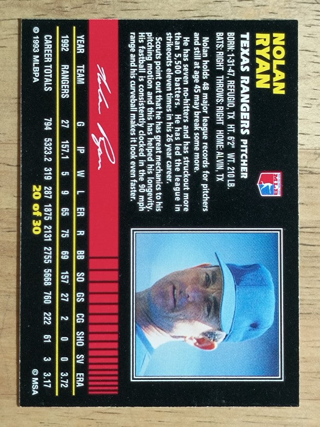 1993 Post #20 Nolan Ryan