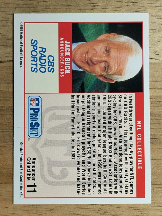 1989 Pro Set Announcers #11 Jack Buck