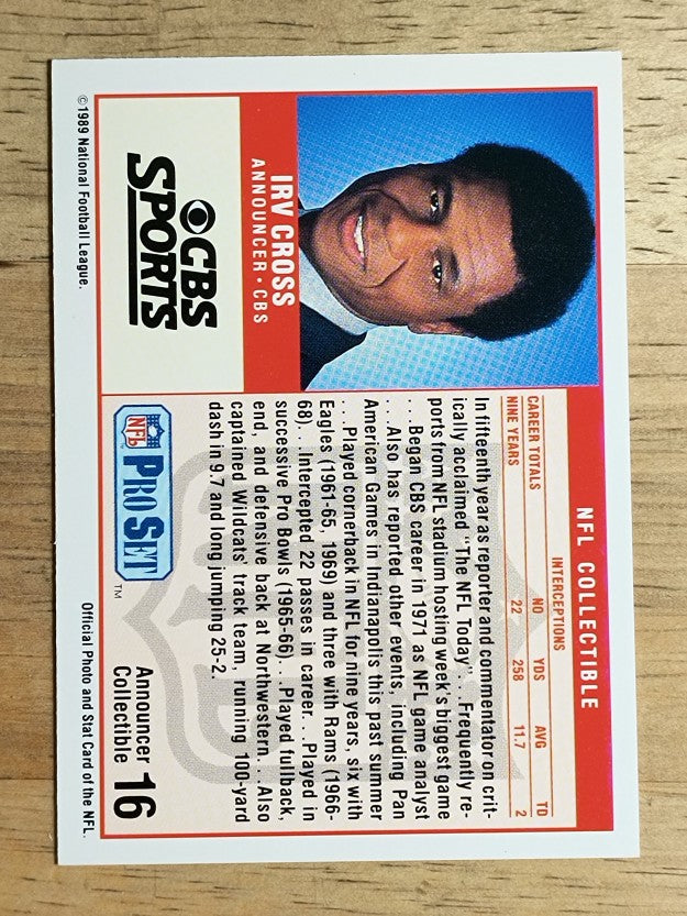 1989 Pro Set Announcers #16 Irv Cross