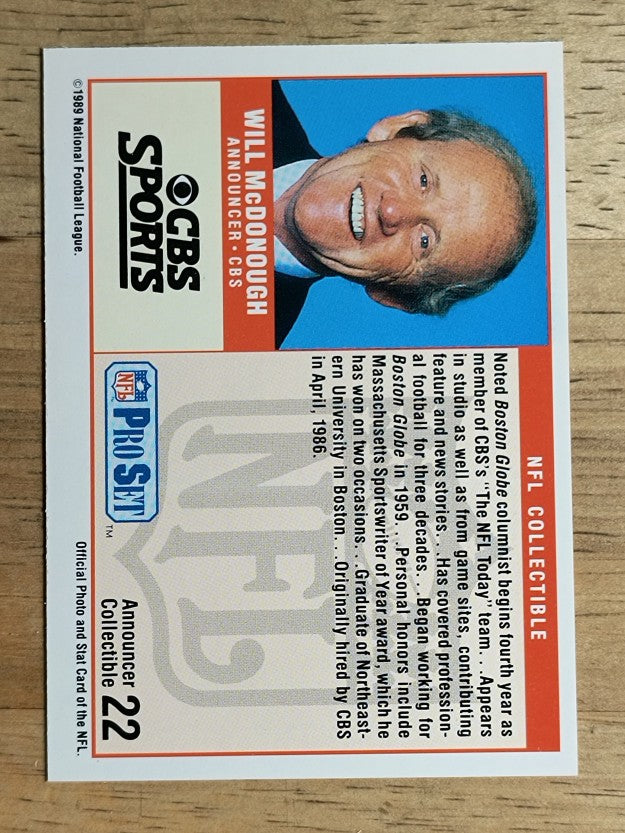 1989 Pro Set Announcers #22 Will McDonough