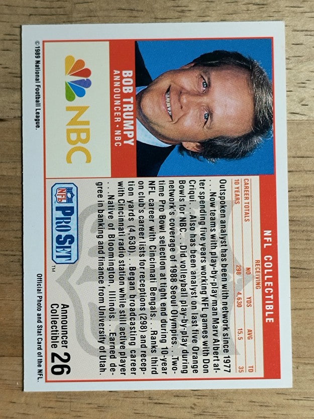 1989 Pro Set Announcers #26 Bob Trumpy