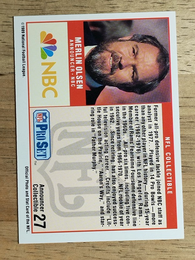 1989 Pro Set Announcers #27 Merlin Olsen