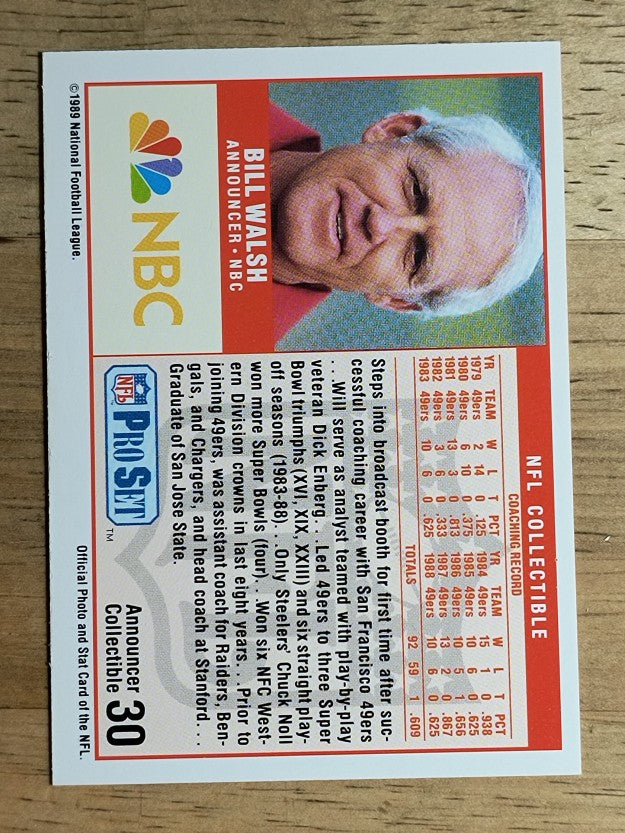 1989 Pro Set Announcers #30 Bill Walsh