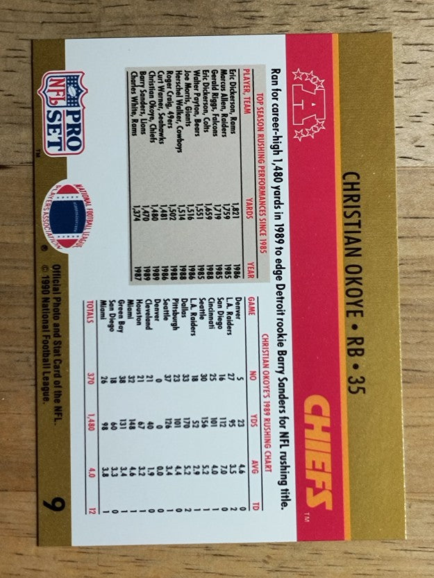 1990 Pro Set #9 Christian Okoye LL