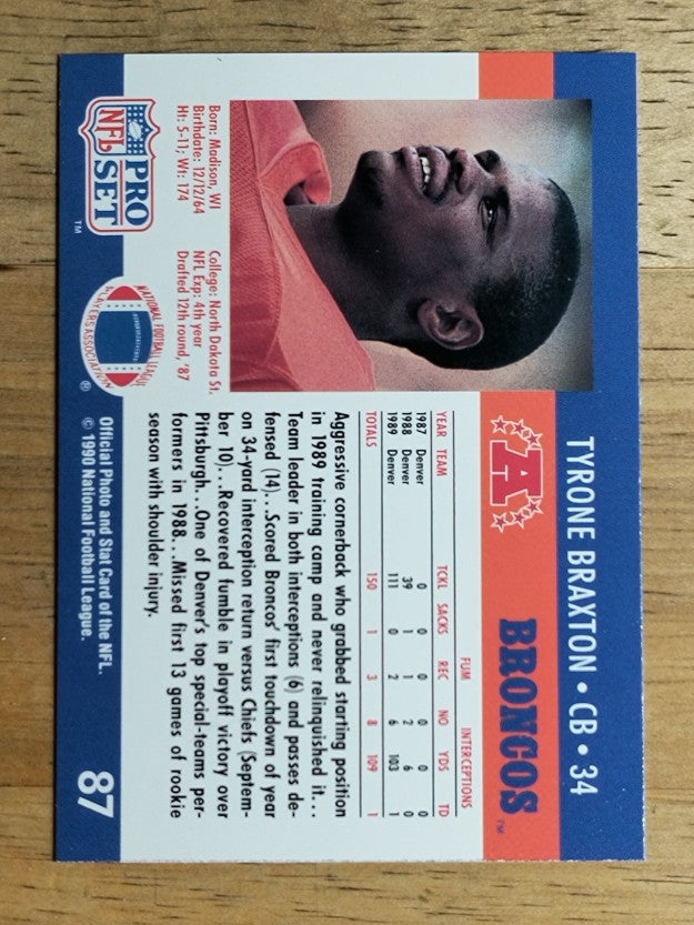 1990 Pro Set #87 Tyrone Braxton