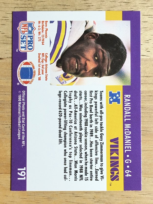 1990 Pro Set #191 Randall McDaniel