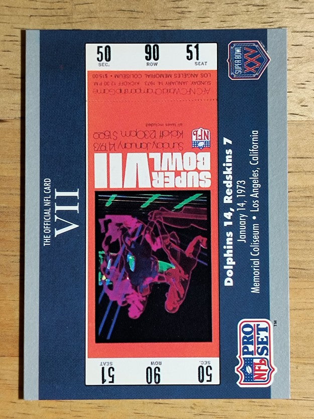 1990-91 Pro Set Super Bowl 160 #7 SB VII Ticket