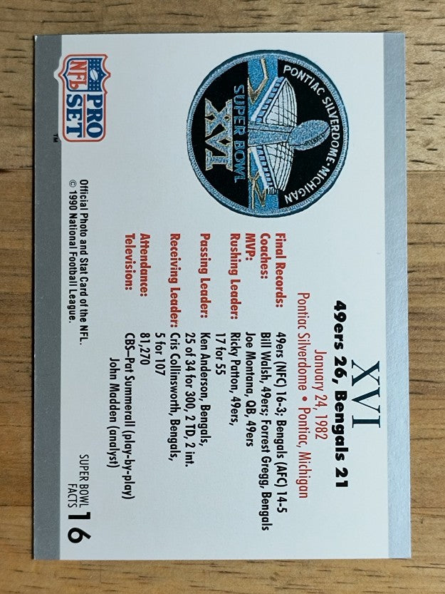 1990-91 Pro Set Super Bowl 160 #16 SB XVI Ticket