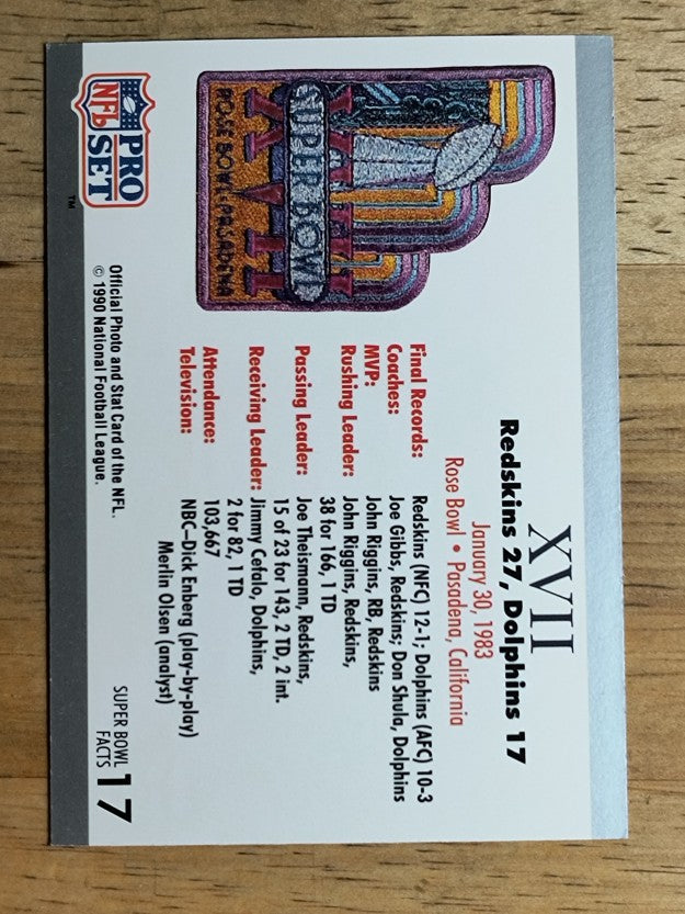 1990-91 Pro Set Super Bowl 160 #17 SB XVII Ticket