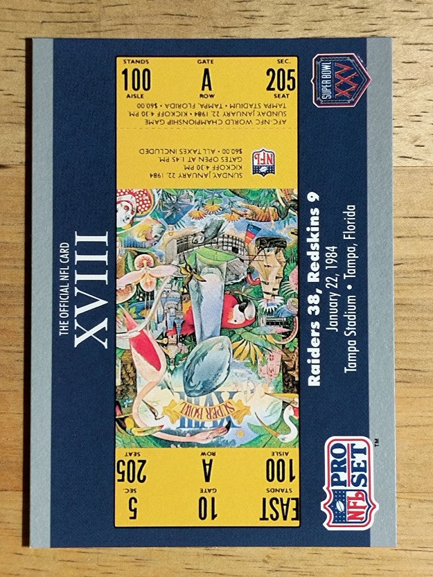 1990-91 Pro Set Super Bowl 160 #18 SB XVIII Ticket