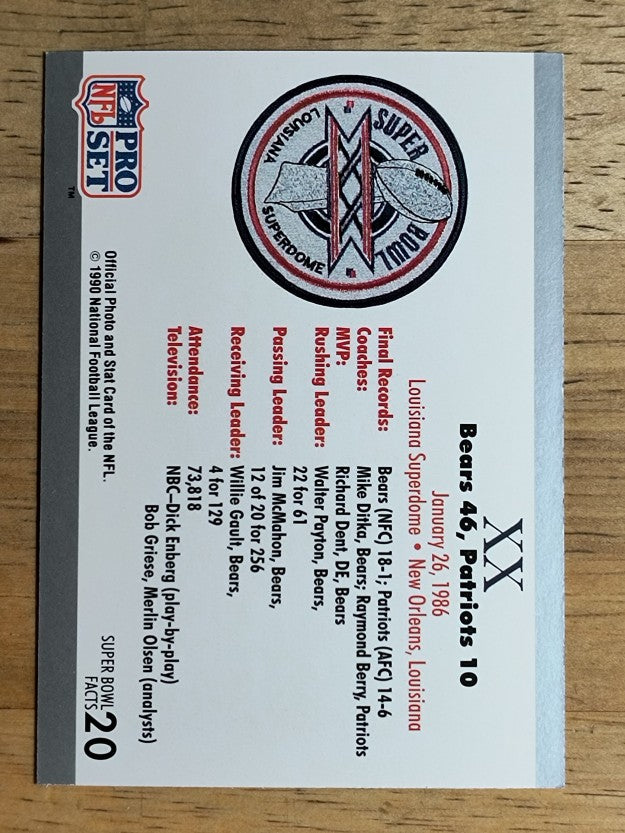 1990-91 Pro Set Super Bowl 160 #20 SB XX Ticket