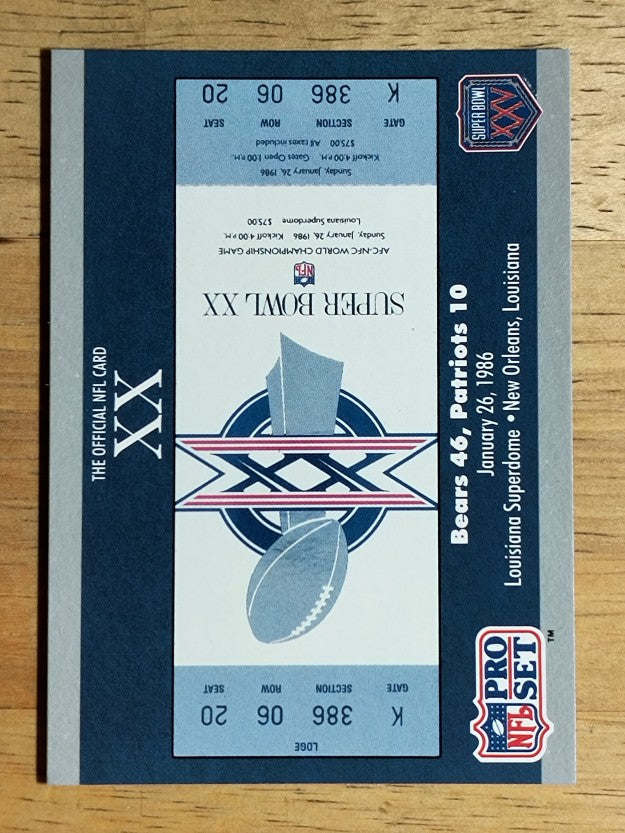 1990-91 Pro Set Super Bowl 160 #20 SB XX Ticket